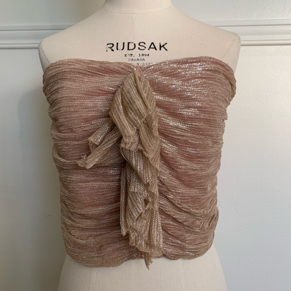 Anthropologie | L | Maeve Ruffled metallic tube top in light pink - Picture 4 of 5